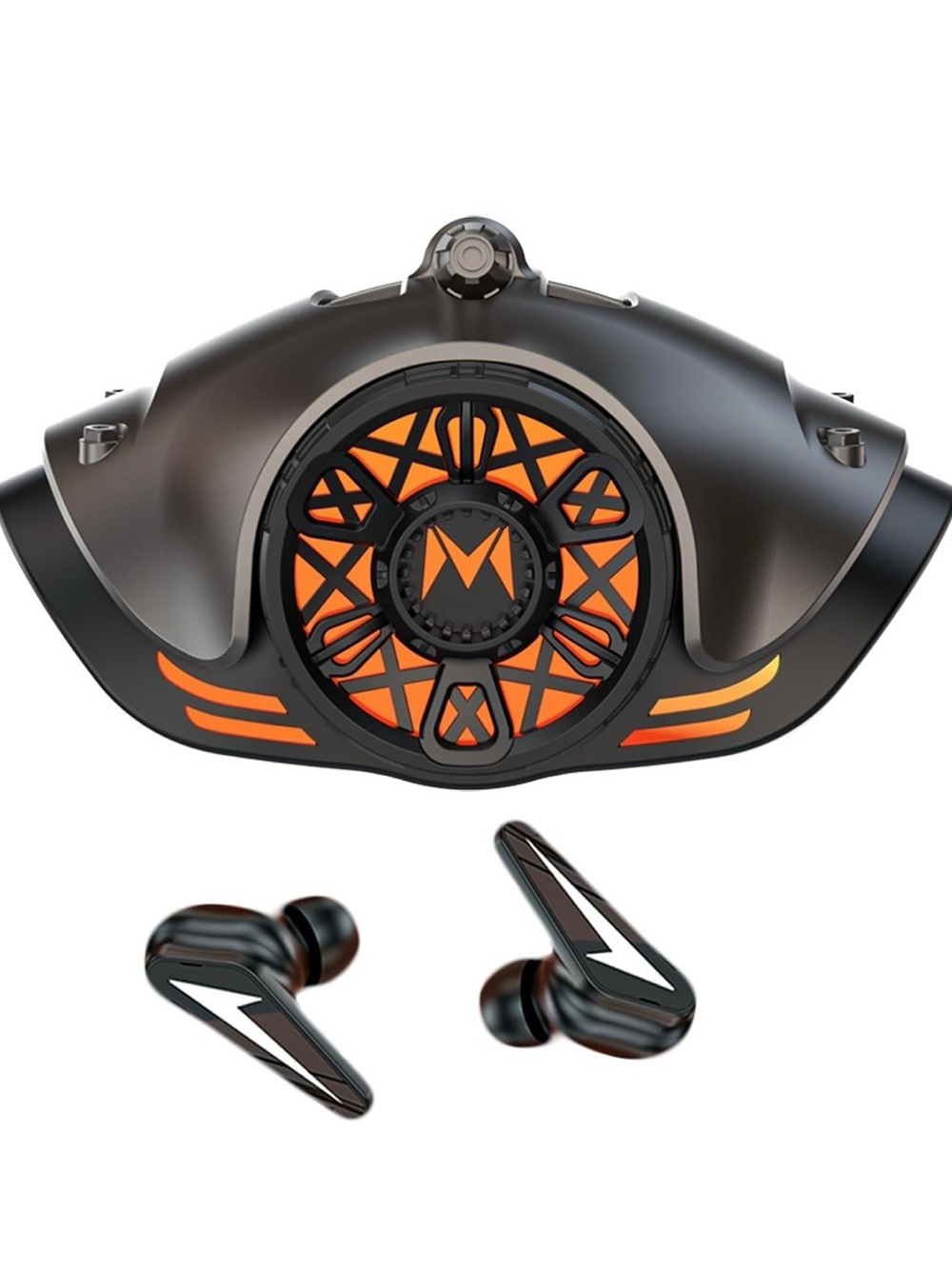 Black and Orange Wireless Earbud Headphones